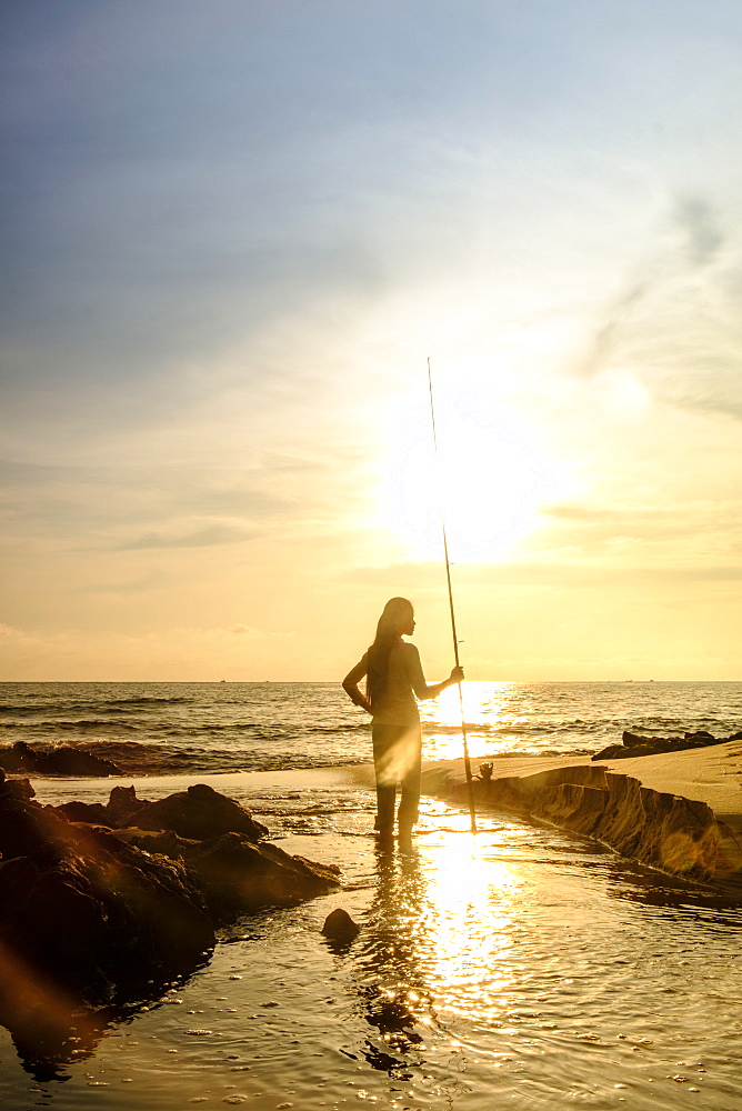 Fisherwoman on the beach in Cambodia, Indochina, Southeast Asia, Asia