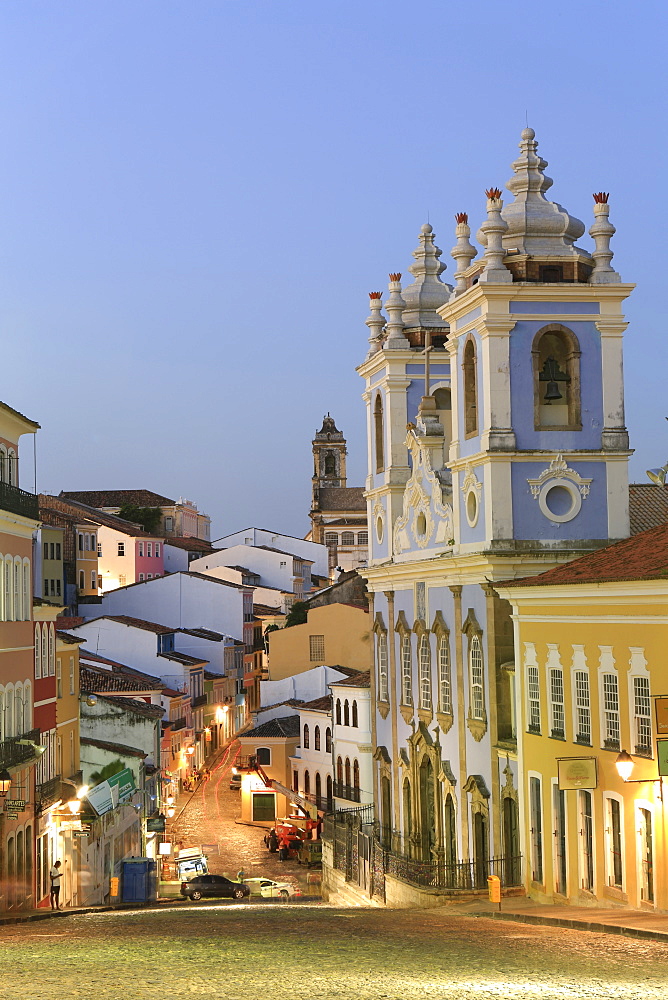 Pelourinho in city centre with Our Lady of the Roasary of Black People (Nossa Senhora do Rosario dos Pretos), UNESCO World Heritage Site, Salvador de Bahia, Bahia, Brazil, South America