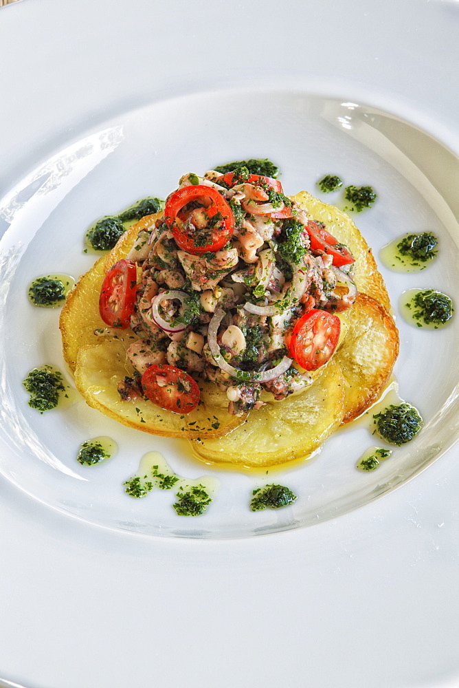 A seafood dish at the Pousada do Xue, Praia do Patacho, Alagoas, Brazil, South America