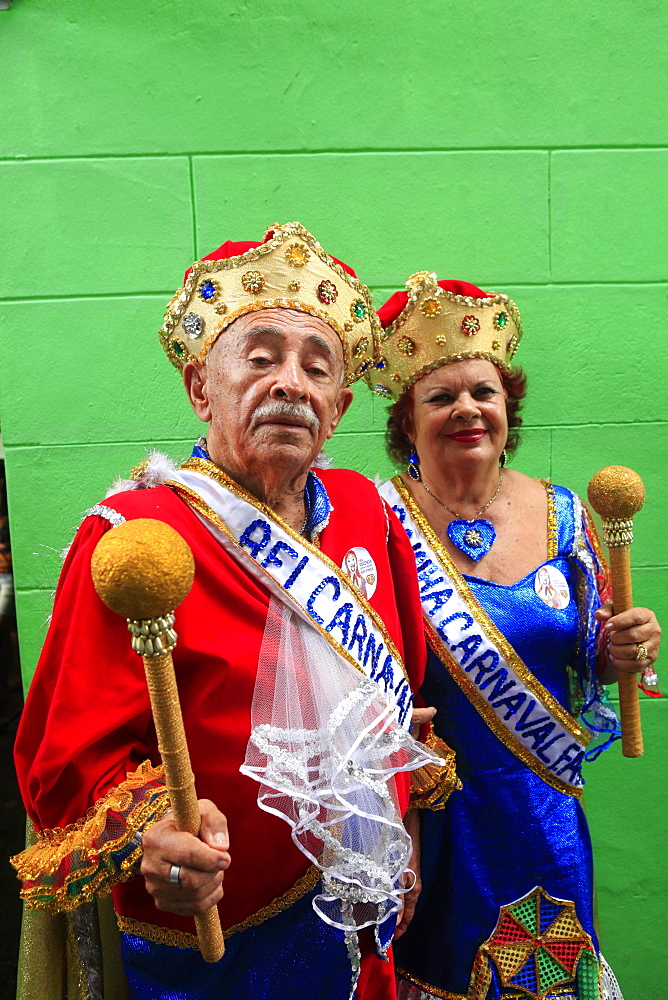 The carnival king and queen in traditional costume, carnival, Bezerros, Pernambuco, Brazil, South America