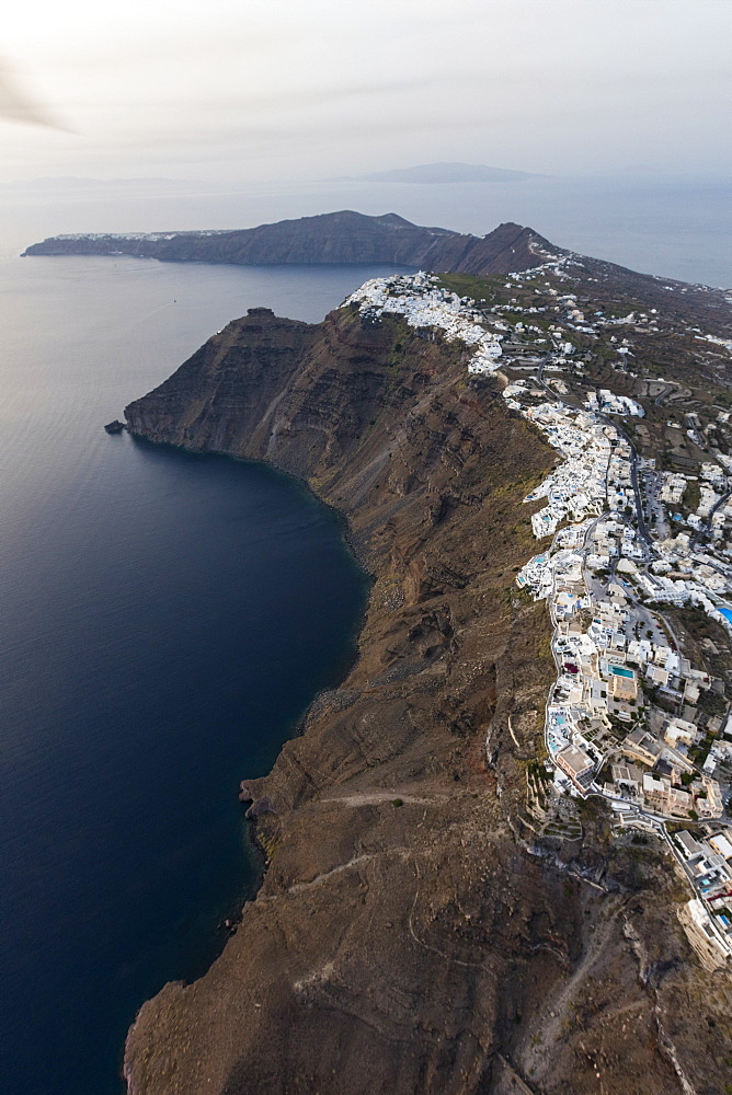 Aerial view of the old village of Firostefani, Santorini, Cyclades, Greek Islands, Greece, Europe