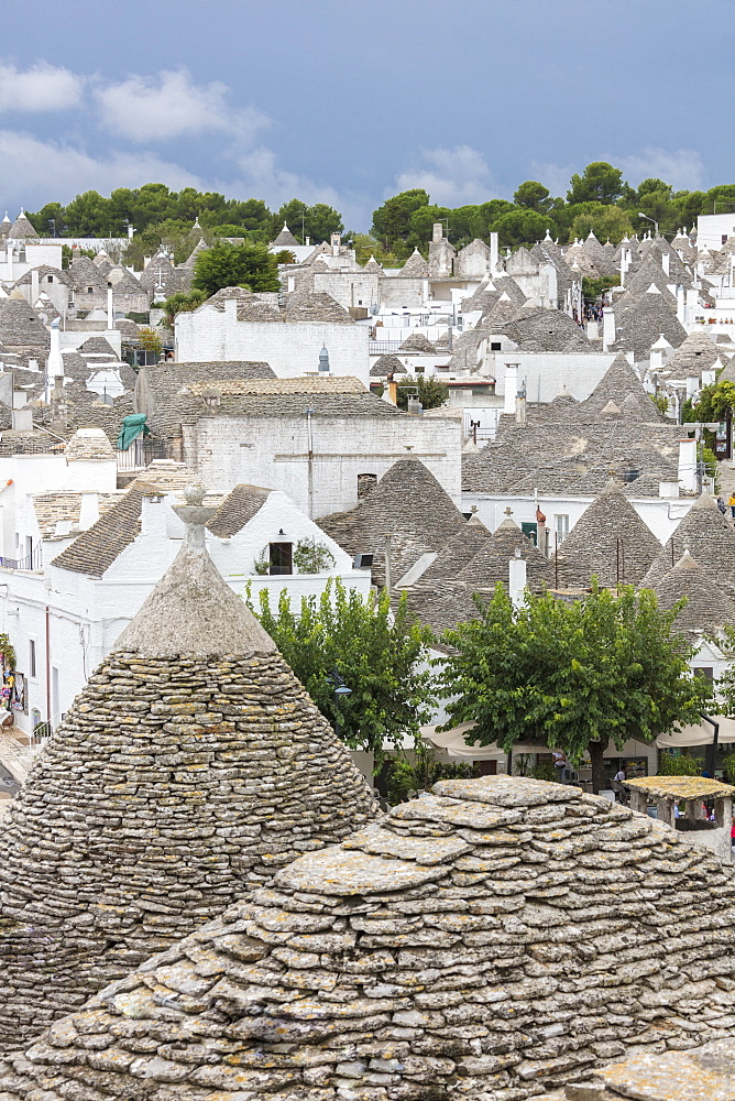 View of the typical Trulli built with dry stone with a conical roof, Alberobello, UNESCO World Heritage Site, Province of Bari, Apulia, Italy, Europe