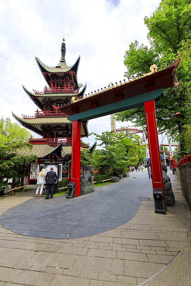 Pagoda in the famous amusement park of Tivoli Gardens, Copenhagen, Denmark, Europe