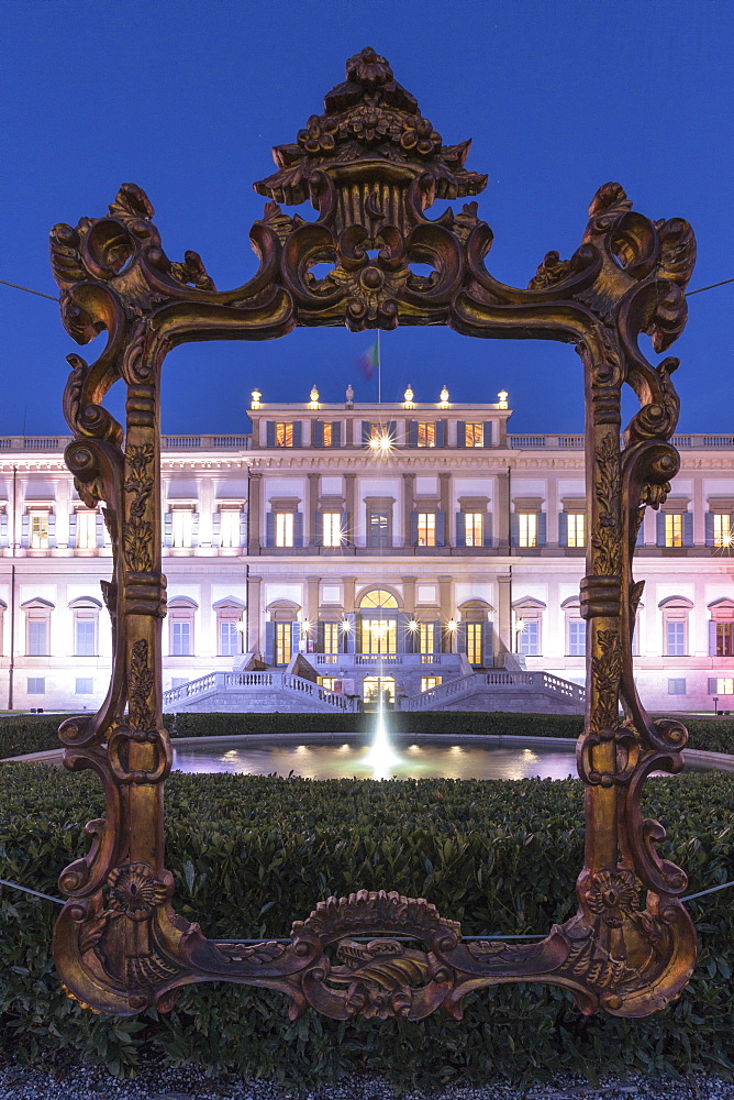 Decorated frame and fountain, Villa Reale, Monza, Lombardy, Italy, Europe