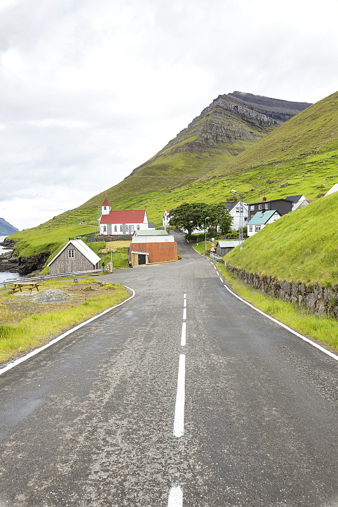 Road to the village, Kunoy Island, Nordoyar, Faroe Islands, Denmark, Europe