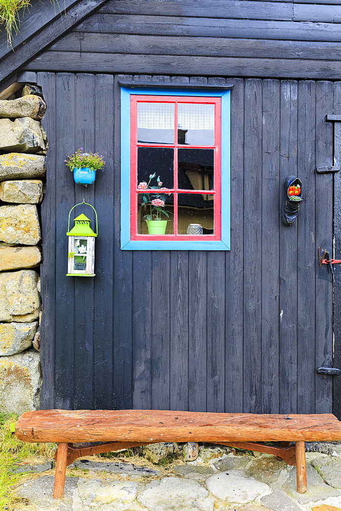 Decorated house, Kunoy Island, Nordoyar, Faroe Islands, Denmark, Europe