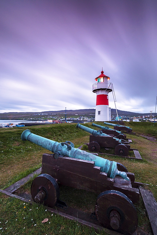 Lighthouse and cannons, Torshavn, Streymoy Island, Faroe Islands, Denmark, Europe