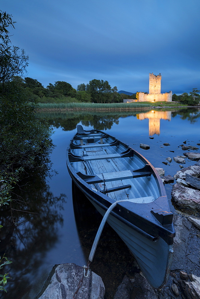 Panoramic of Ross Castle, Killarney National Park, County Kerry, Munster, Republic of Ireland, Europe