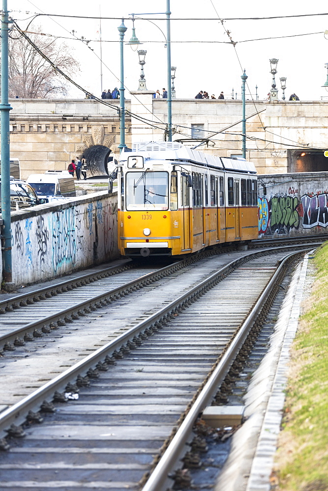 Yellow tram, Budapest, Hungary, Europe