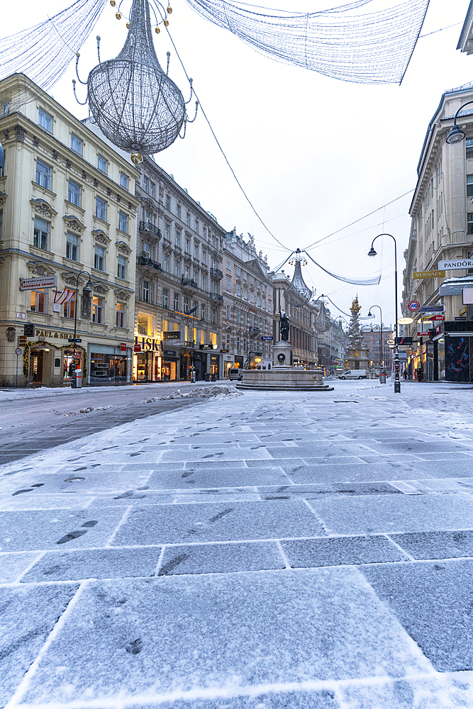 Christmas ornaments in the iconic Graben street, famous for shopping, Vienna, Austria, Europe