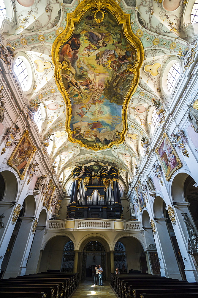 Interior of the Romanesque St. Emmeram's Basilica (abbey) now known as Schloss Thurn und Taxis, Regensburg, UNESCO World Heritage Site, Bavaria, Germany, Europe