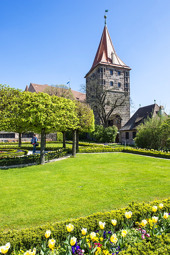 Castle gardens of the imperial castle of Nuremberg, Bavaria, Germany, Europe