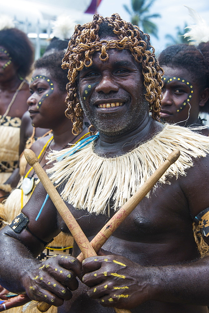 Traditionally dressed man from a Bamboo band, Buka, Bougainville, Papua New Guinea, Pacific