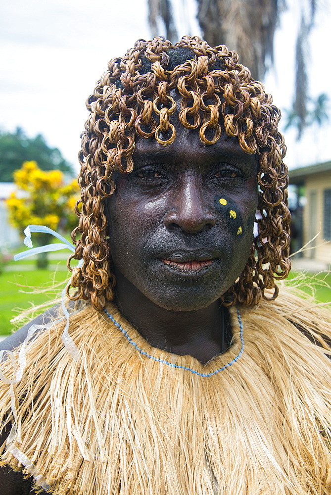 Traditionally dressed man from a Bamboo band in Buka, Bougainville, Papua New Guinea, Pacific