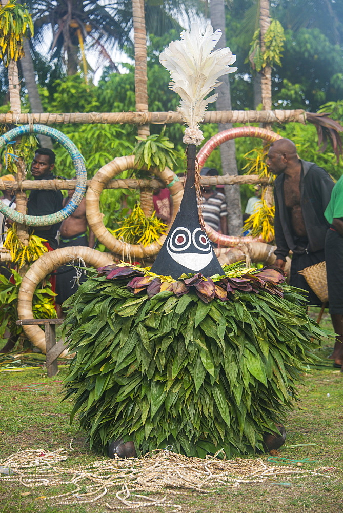 Traditional masked man at a Taboo death ceremony, East New Britain, Papua New Guinea, Pacific