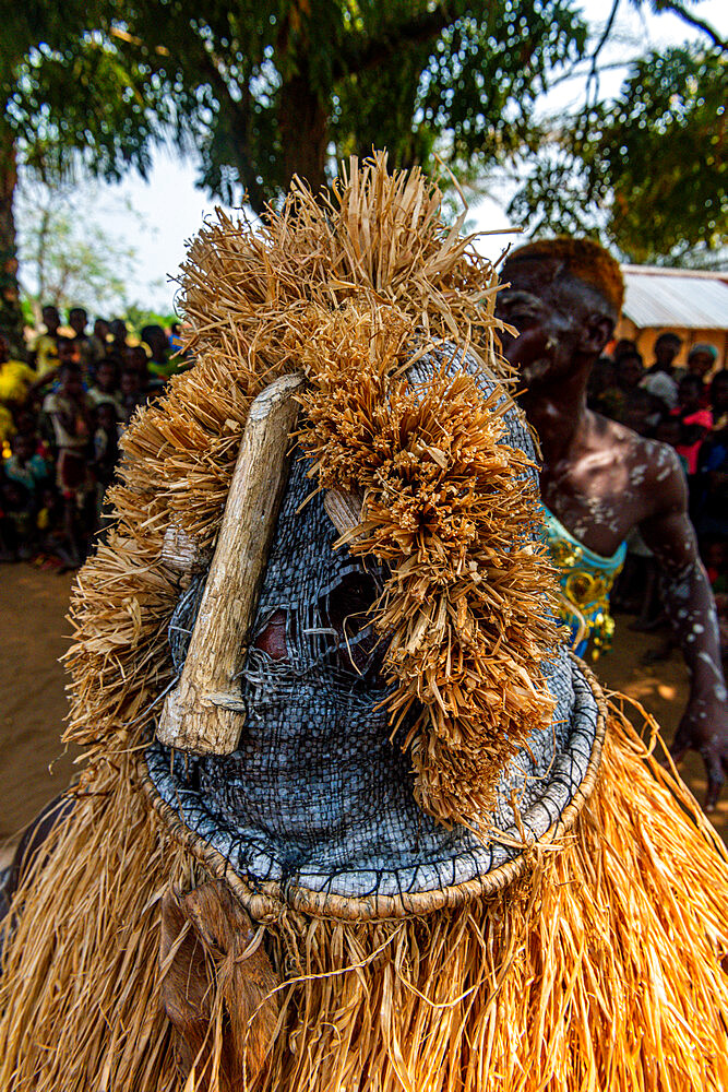 Traditional masked man, Yaka tribe, Mbandane, Democratic Republic of the Congo, Africa