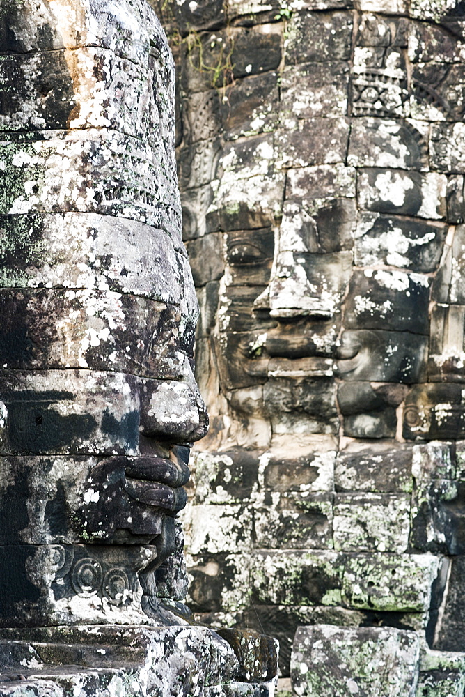 Giant heads at the Bayon temple, UNESCO World Heritage Site, Angkor, Siem Reap, Cambodia, Indochina, Southeast Asia, Asia