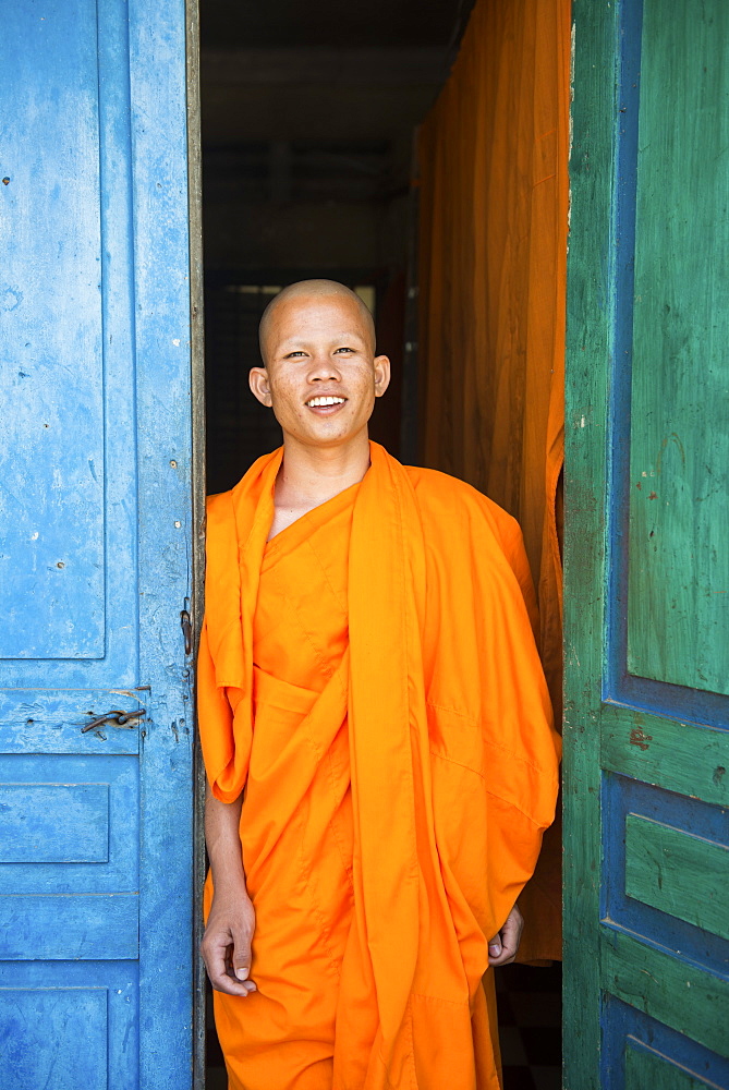 Young monk in Wat Preah Ang Monastery, Siem Reap, Cambodia, Indochina, Southeast Asia, Asia