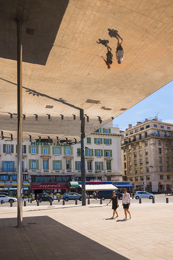 The Port Vieux Pavilion Mirrored Canopy, Marseille, Bouches du Rhone, Provence, Provence-Alpes-Cote d'Azur, France, Europe