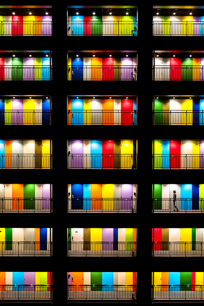 Colourful doors of Soho house, Tokyo, Japan, Asia