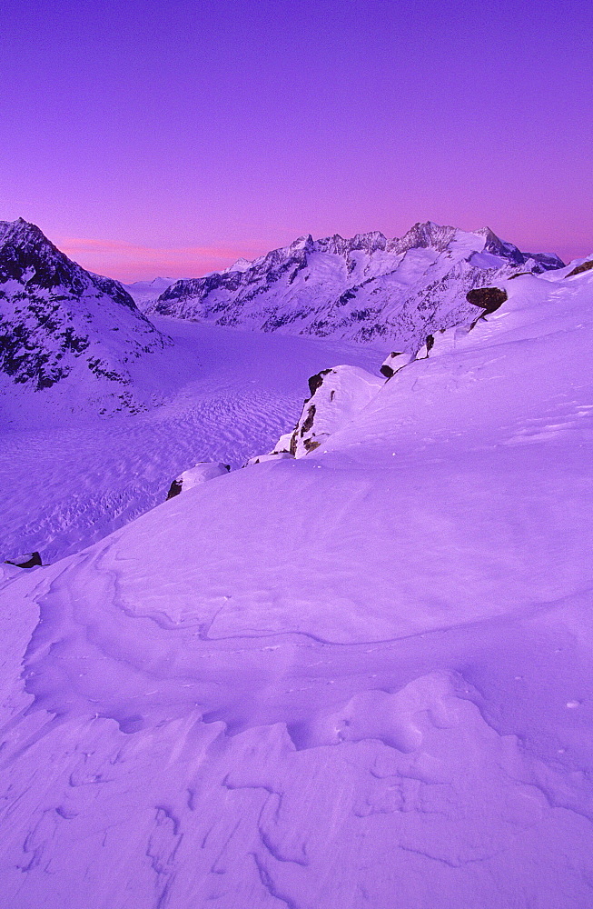 Swiss alps, mountains, wannenhorn, wannenhoerner, aletsch glacier, switzerland, wallis, view from the bettmerhorn, dusk