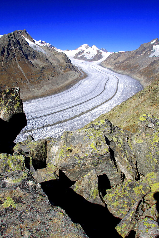 Swiss alps, big aletsch glacier, view from eggishorn, 2926 m, autumn,