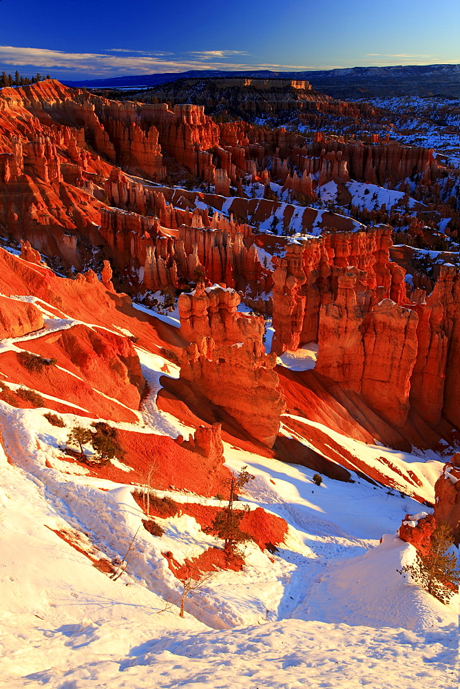 Bryce canyon in winter, view from sunset point, hoodoos at surise, bryce canyon national park, paunsaugunt plateau, utah, usa