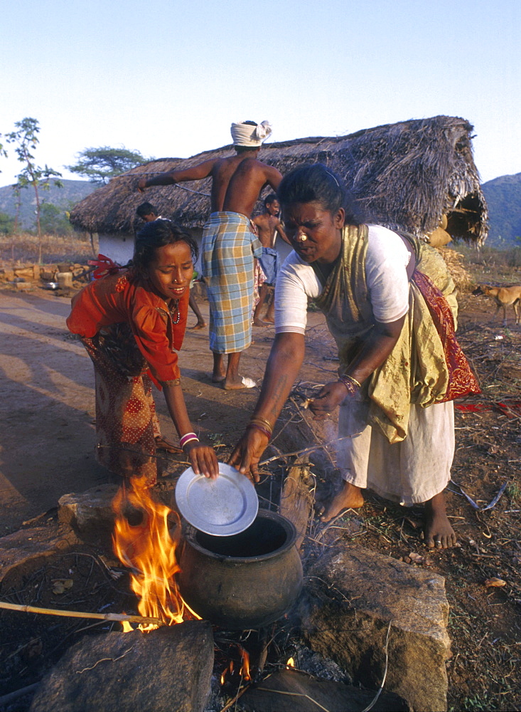 Villagers cooking a meal, mattappatty, tamil nadu