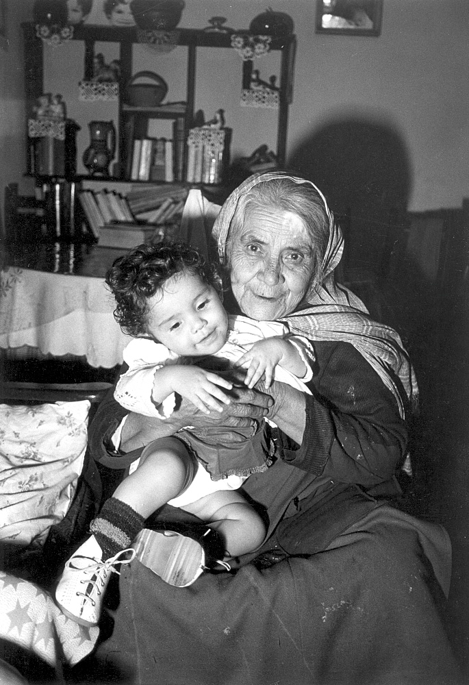 Family grandmother and child. Muslim country