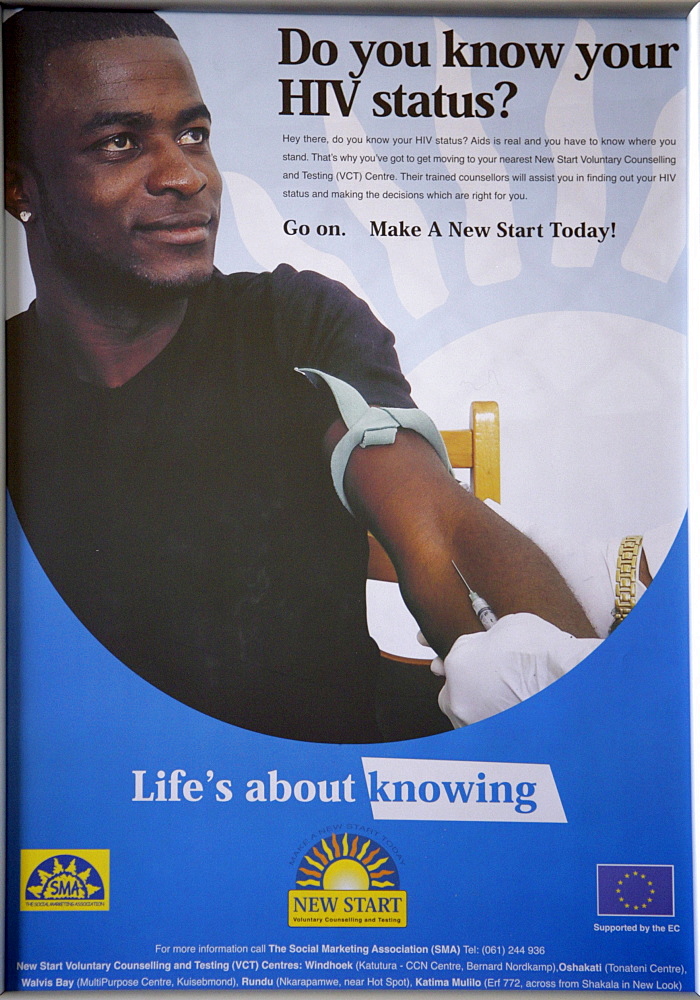 Namibia aids prevention poster at an testing clinic in windhoek