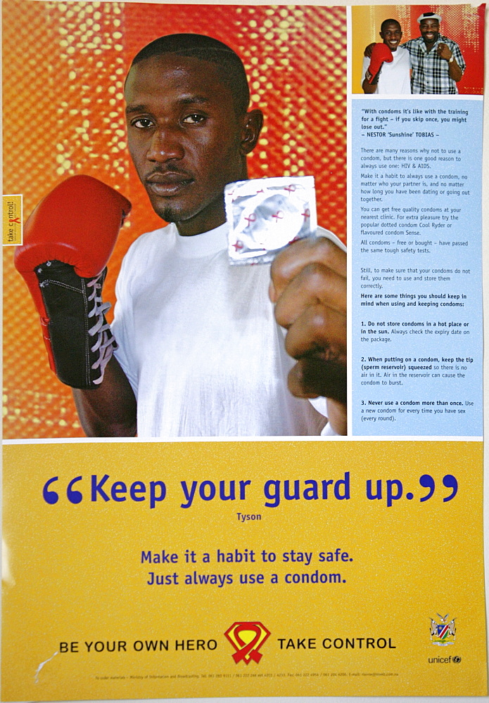 Namibia aids prevention poster at an testing clinic in windhoek