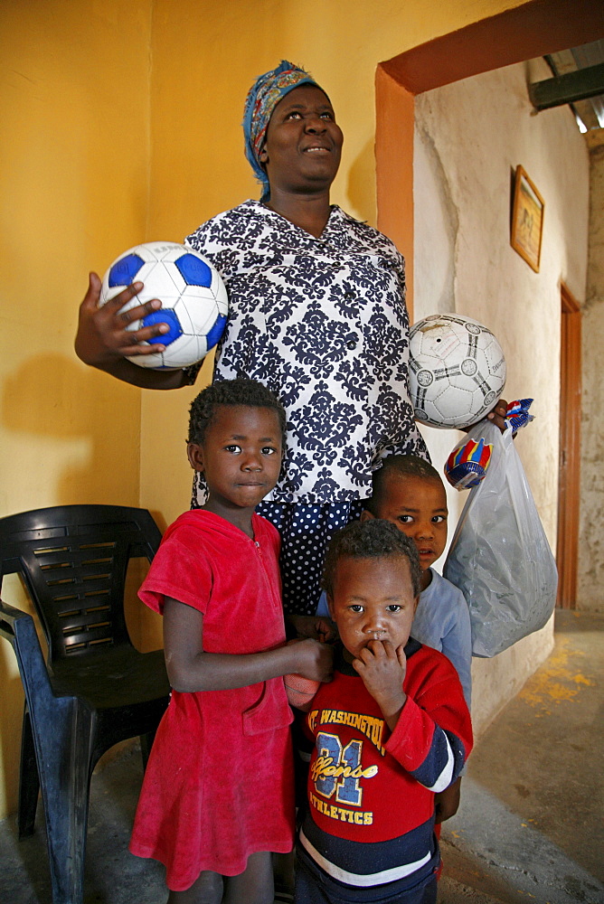 Namibia woman with three of eight children, katatura, a black township of windhoek, dating from apartheid. Windhoe