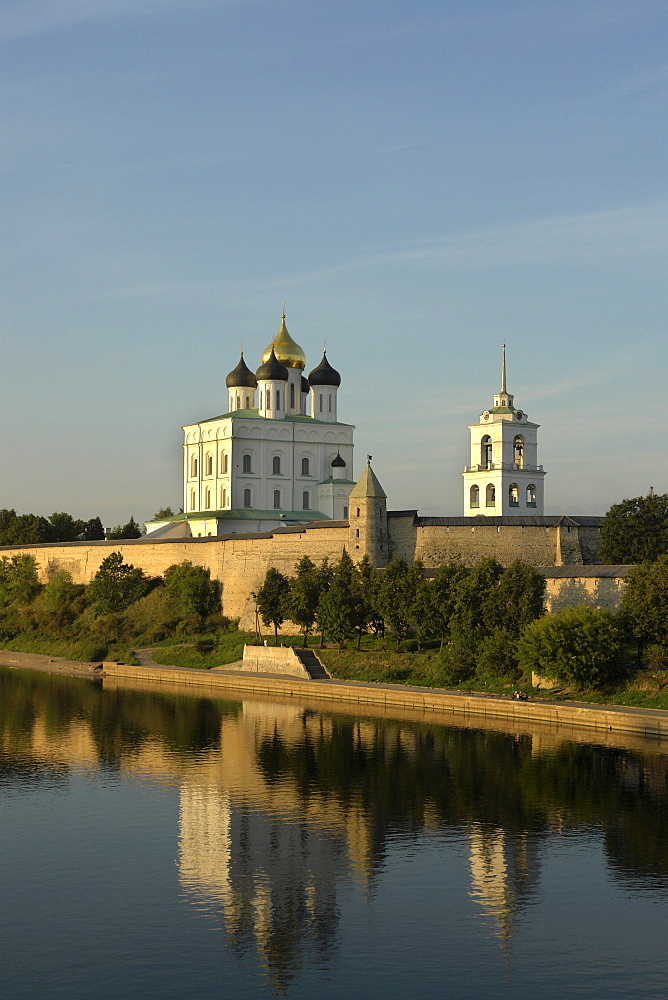 Russia kremlin at pskov, viewed across river velikaya