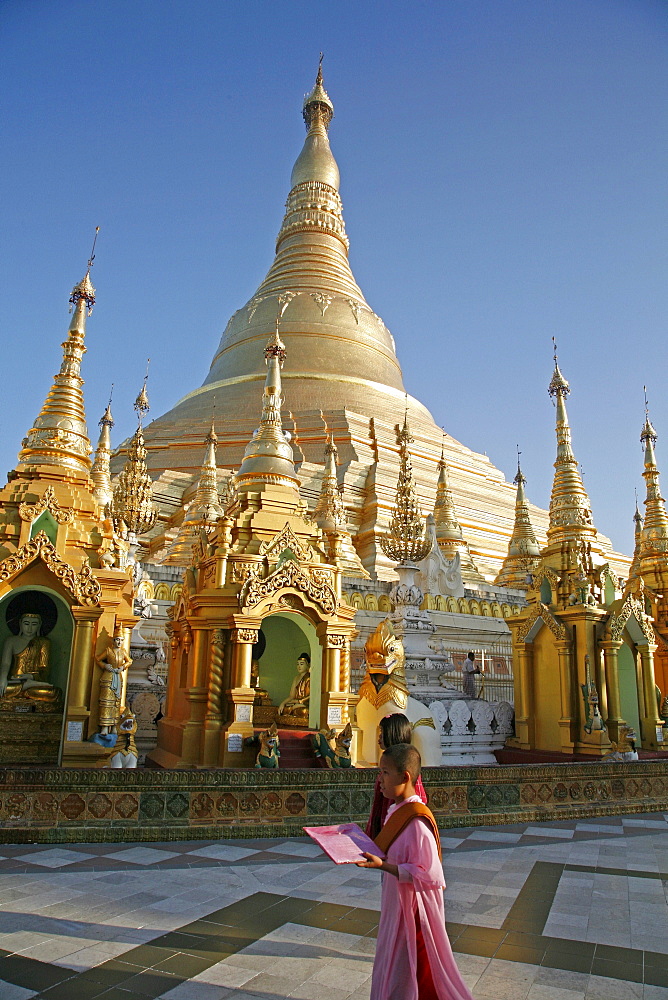 Myanmar shwedagon paya (pagoda), yangon (rangoon), general view of 98 m high stupa 