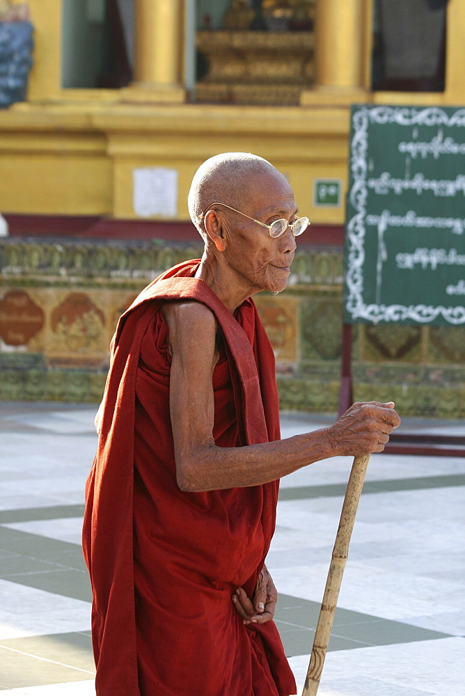 Myanmar shwedagon paya (pagoda), yangon (rangoon), on monk 