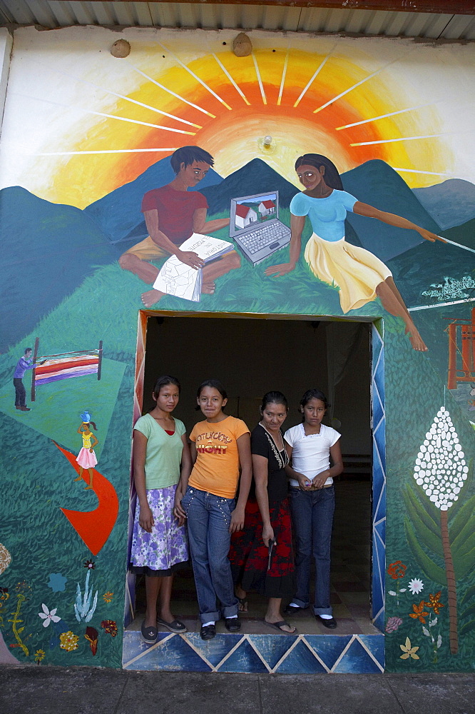 El salvador el mozote, site of the massacre of children in 1981. children and mural at chapel