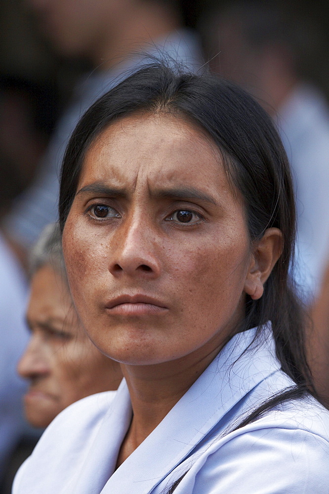 El salvador el mozote, site of the massacre of children in 1981. face of person attending annual memorial celebration