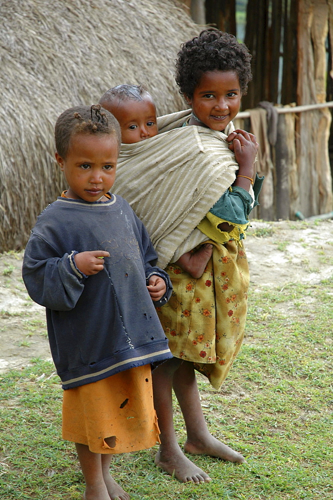 Rural, ethiopia. Wenchi lake and extinct volcanic crater, ambo. Children