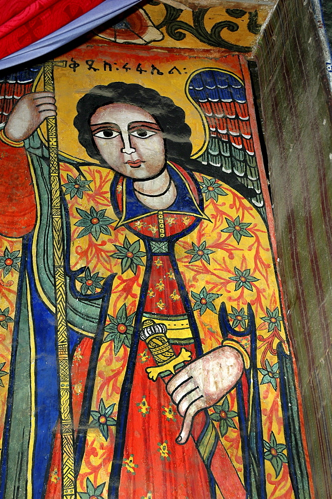 Religion, ethiopia. 17th âˆšÂ¢Â¬Ã„Â¬Ã¬19th century murals in new gondar style, at the old saint mary of zion church. Axum