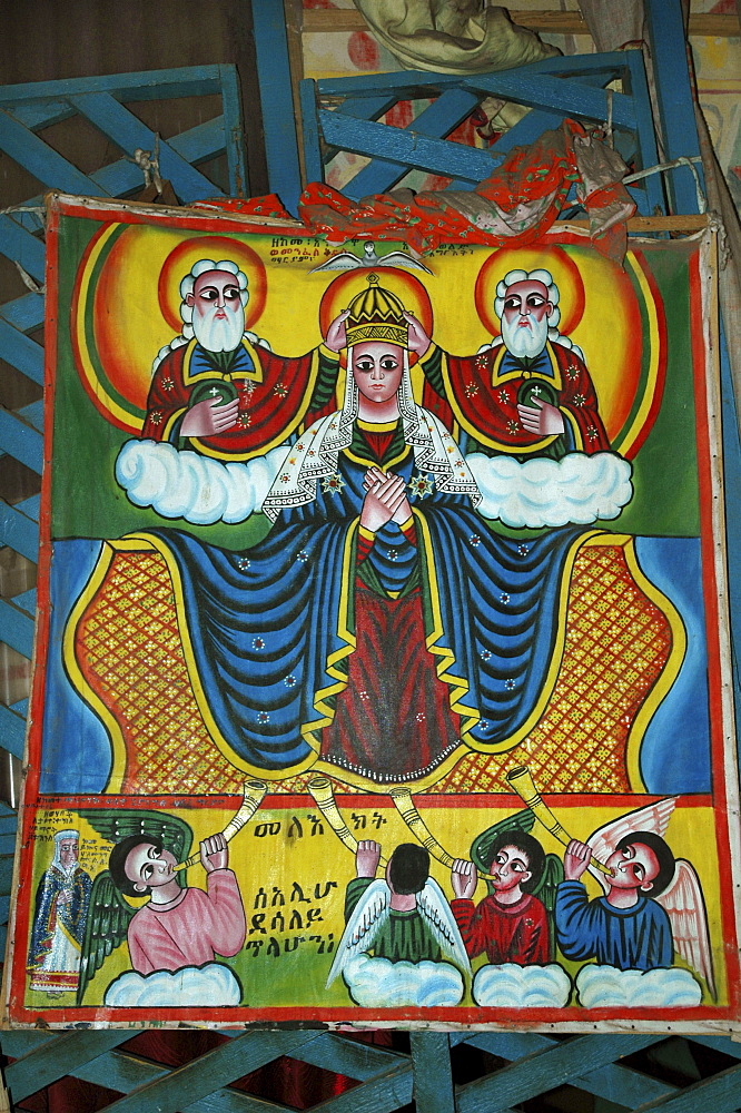 Religion, ethiopia. 17th âˆšÂ¢Â¬Ã„Â¬Ã¬19th century murals in new gondar style, inside saint teclaima church axum