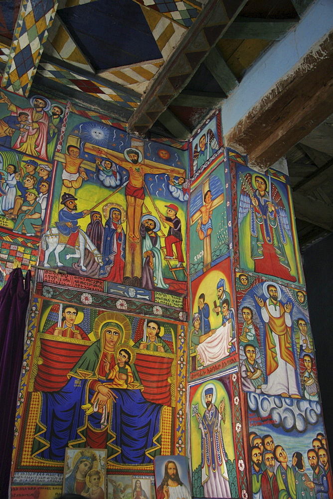 Ethiopia interior of church at abuna garima monastery, tigray