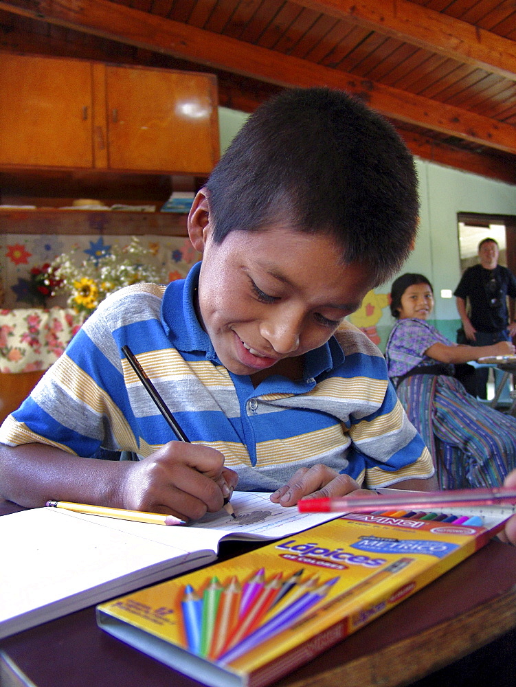 Guatemala schoolboy. Catholic mission elementary school at san lucas toliman