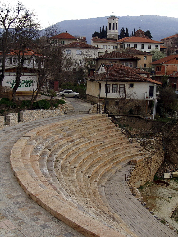 Macedonia (the former yugoslav republic of macedonia, fyrm) roman amphitheatre. The town of ohrid on the shore of lake ohrid