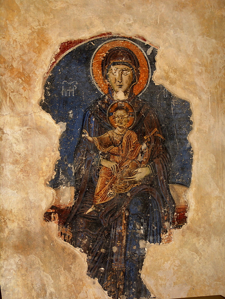 Macedonia (the former yugoslav republic of macedonia, fyrm) mary and child. Interior showing frescos of saint sofia orthodox church, ohrid