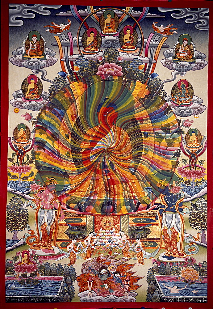 Amitaba thangka. Buddha amitaba radiating rainbow light to sentient beings