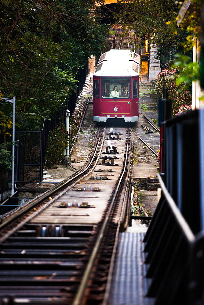 The Peak Tram Descending, Garden Road, Hong Kong, China, Asia