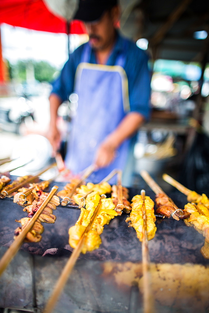 Satay at market, Phuket, Thailand, Southeast Asia, Asia