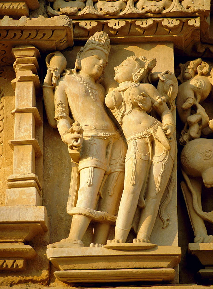 Vishnu and Lakshami, sculptures on the Parshvinath (Parsvanath) Temple, Jain Group, Khajuraho, Madhya Pradesh State, India