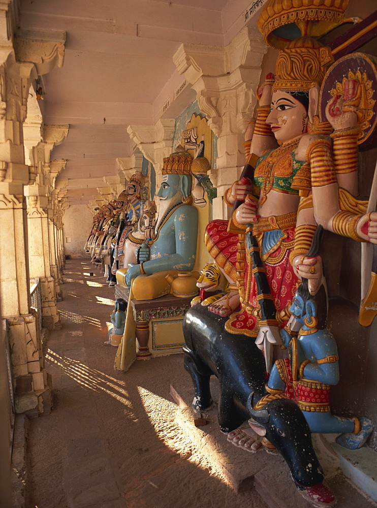 Hall of Heroes including gods and local rulers, Mandor, near Jodhpur, Rajasthan state, India, Asia