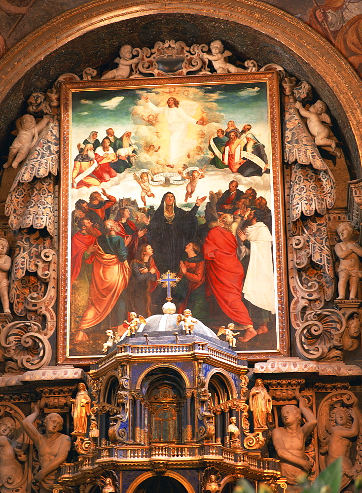 Painting of the Ascension by Vincenzo da Pavia, dating from 1533, above the altar of La Martorana, Palermo, Sicily, Italy, Europe